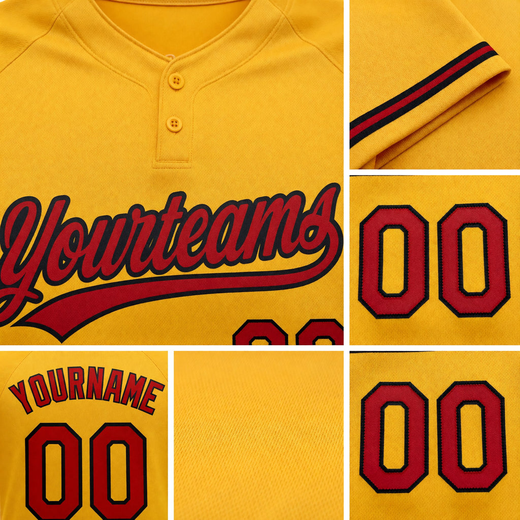 Custom Gold Red-Black Two-Button Unisex Softball Jersey detail