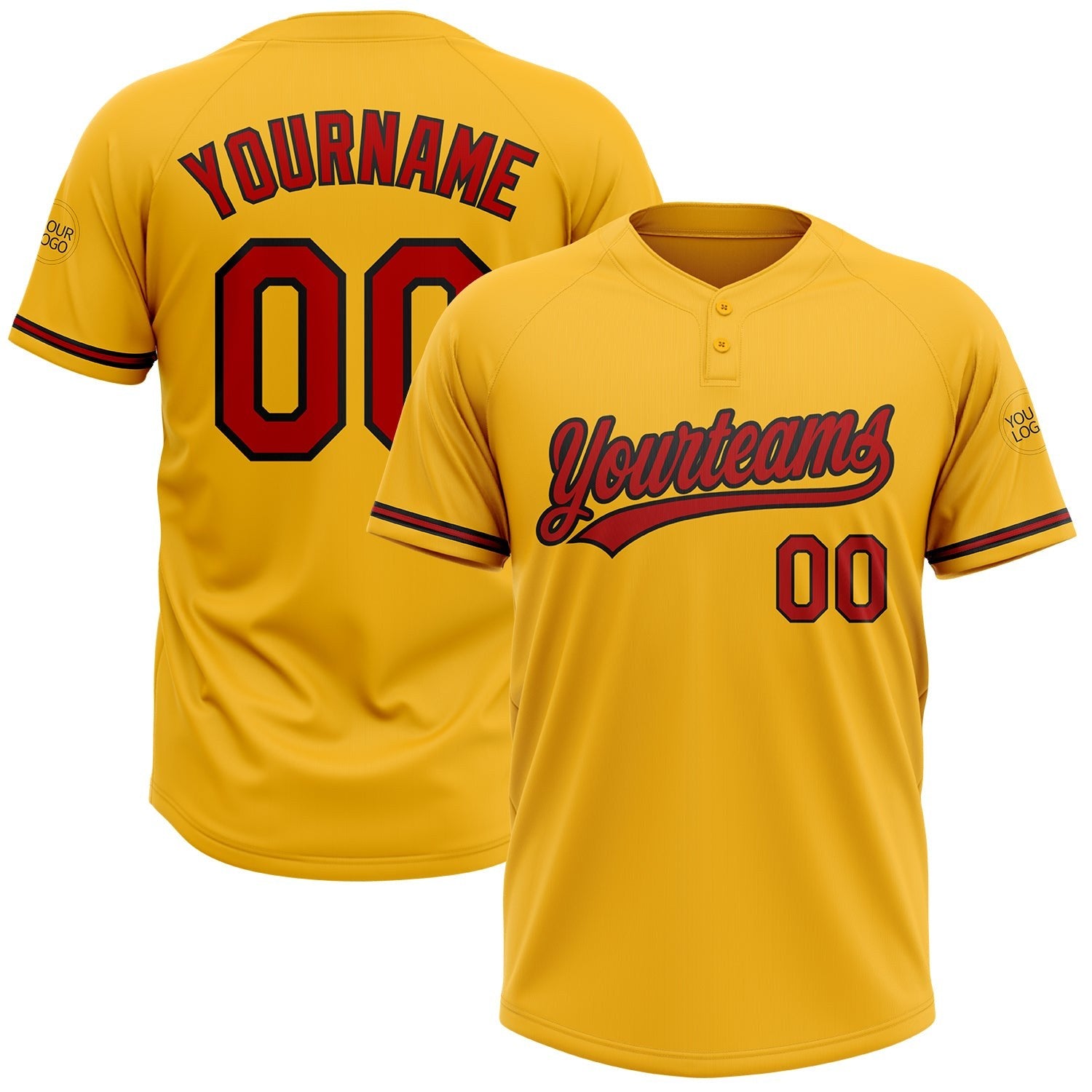 Custom Gold Red-Black Two-Button Unisex Softball Jersey photo 1