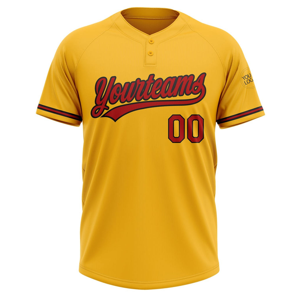 Custom Gold Red-Black Two-Button Unisex Softball Jersey photo 2