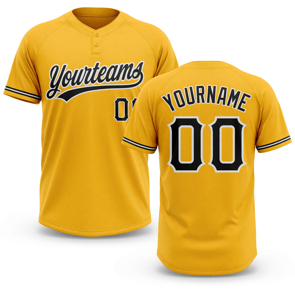 Custom Gold Black-White Two-Button Unisex Softball Jersey