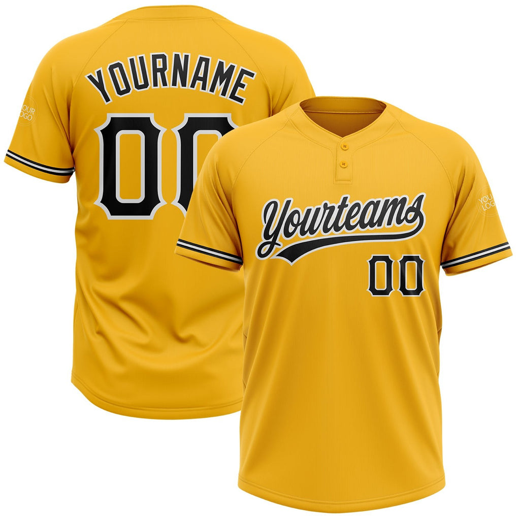 Custom Gold Black-White Two-Button Unisex Softball Jersey photo 1