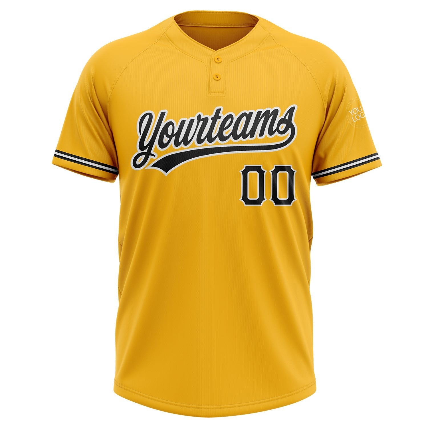 Custom Gold Black-White Two-Button Unisex Softball Jersey photo 2