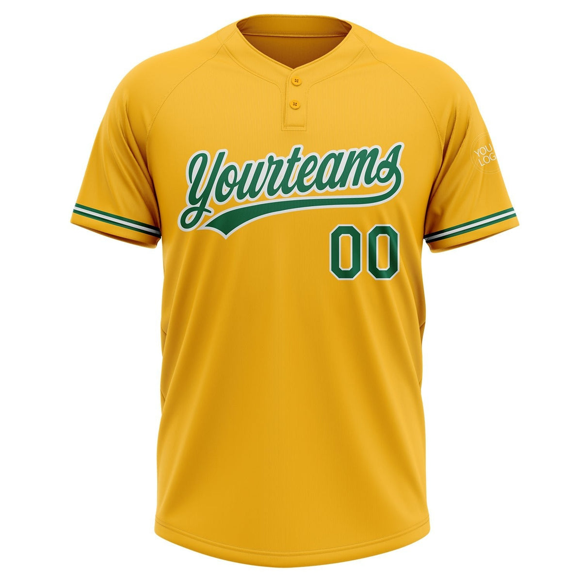 Custom Gold Kelly Green-White Two-Button Unisex Softball Jersey photo 2