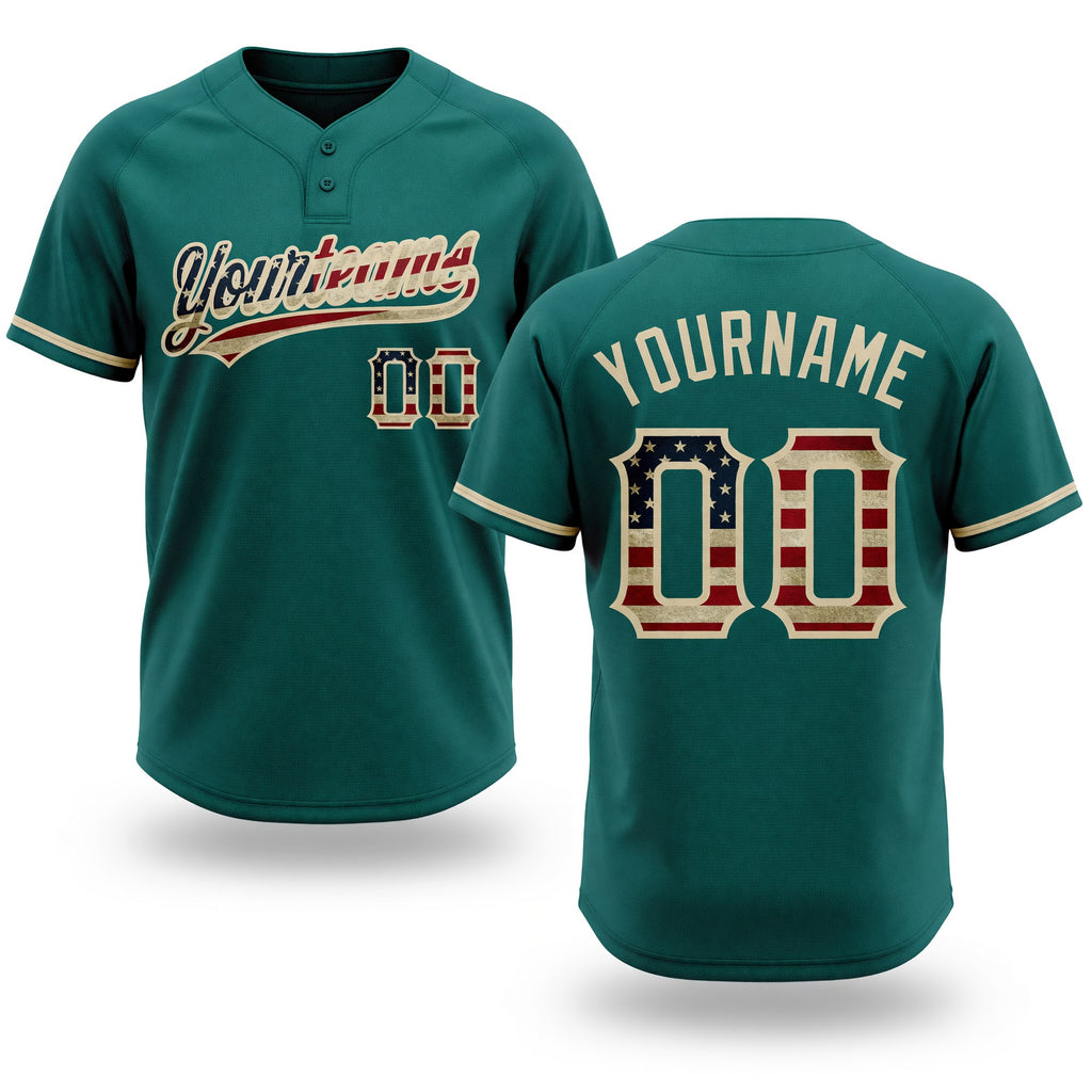 Custom Teal Vintage USA Flag-City Cream Two-Button Unisex Softball Jersey