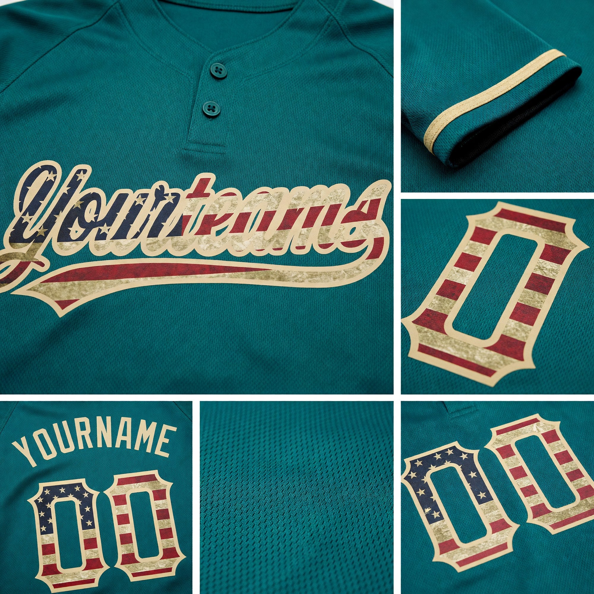 Custom Teal Vintage USA Flag-City Cream Two-Button Unisex Softball Jersey detail