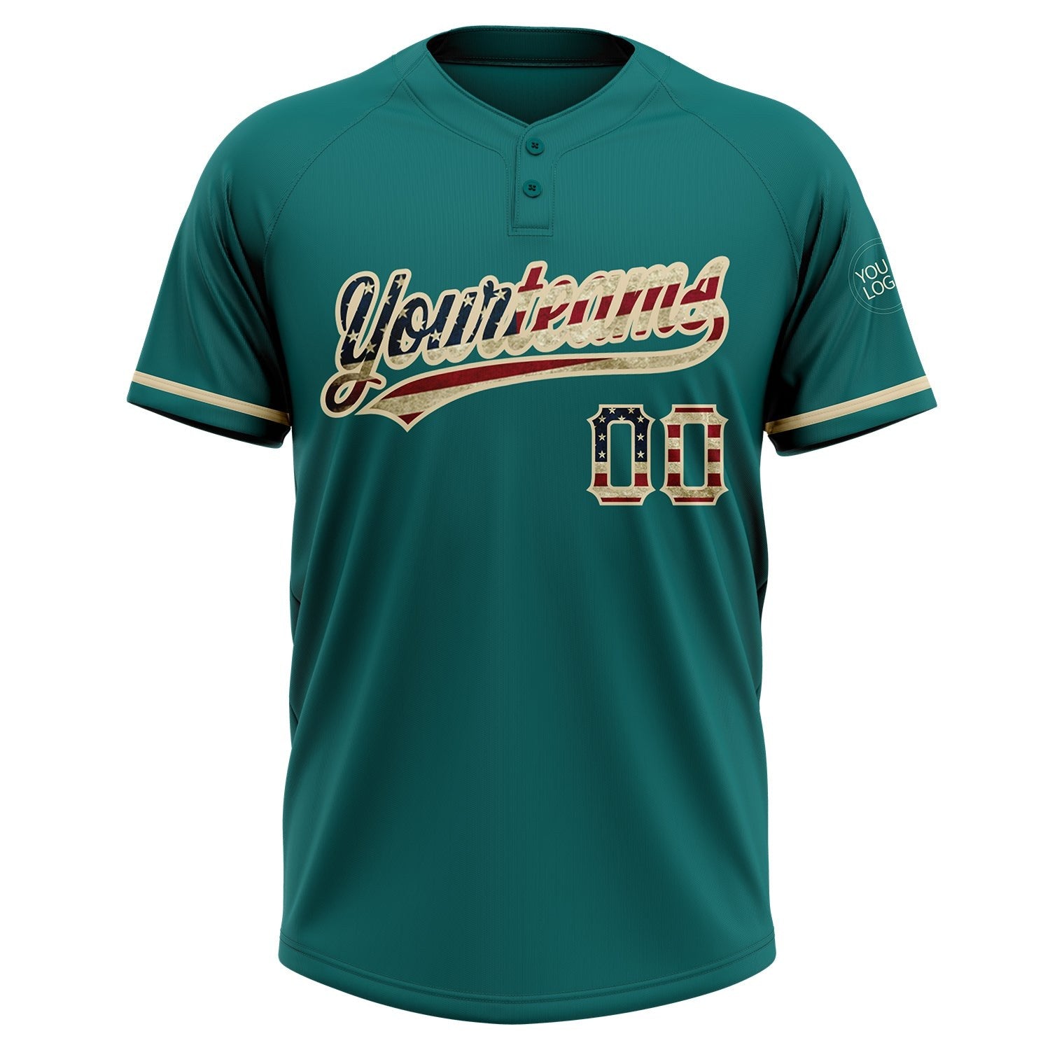 Custom Teal Vintage USA Flag-City Cream Two-Button Unisex Softball Jersey photo 2
