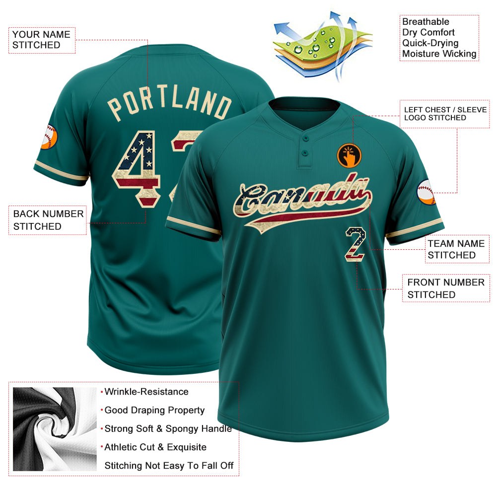 Custom Teal Vintage USA Flag-City Cream Two-Button Unisex Softball Jersey photo 3