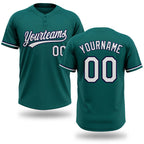 Custom Teal White-Navy Two-Button Unisex Softball Jersey