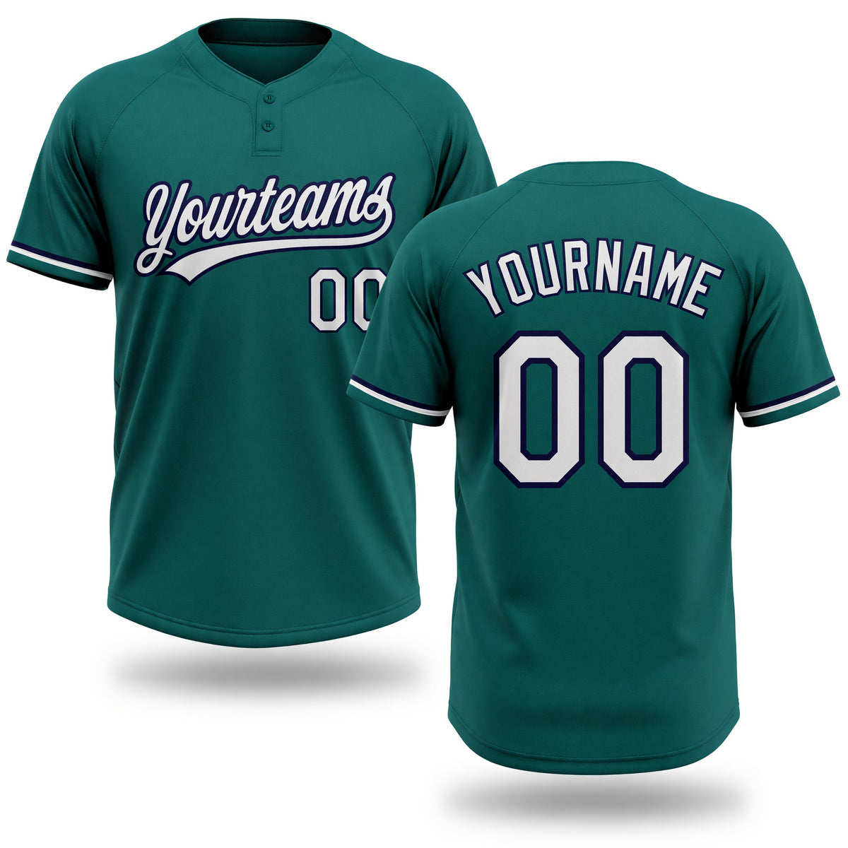 Custom Teal White-Navy Two-Button Unisex Softball Jersey