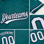 Custom Teal White-Navy Two-Button Unisex Softball Jersey detail