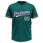 Custom Teal White-Navy Two-Button Unisex Softball Jersey photo 2