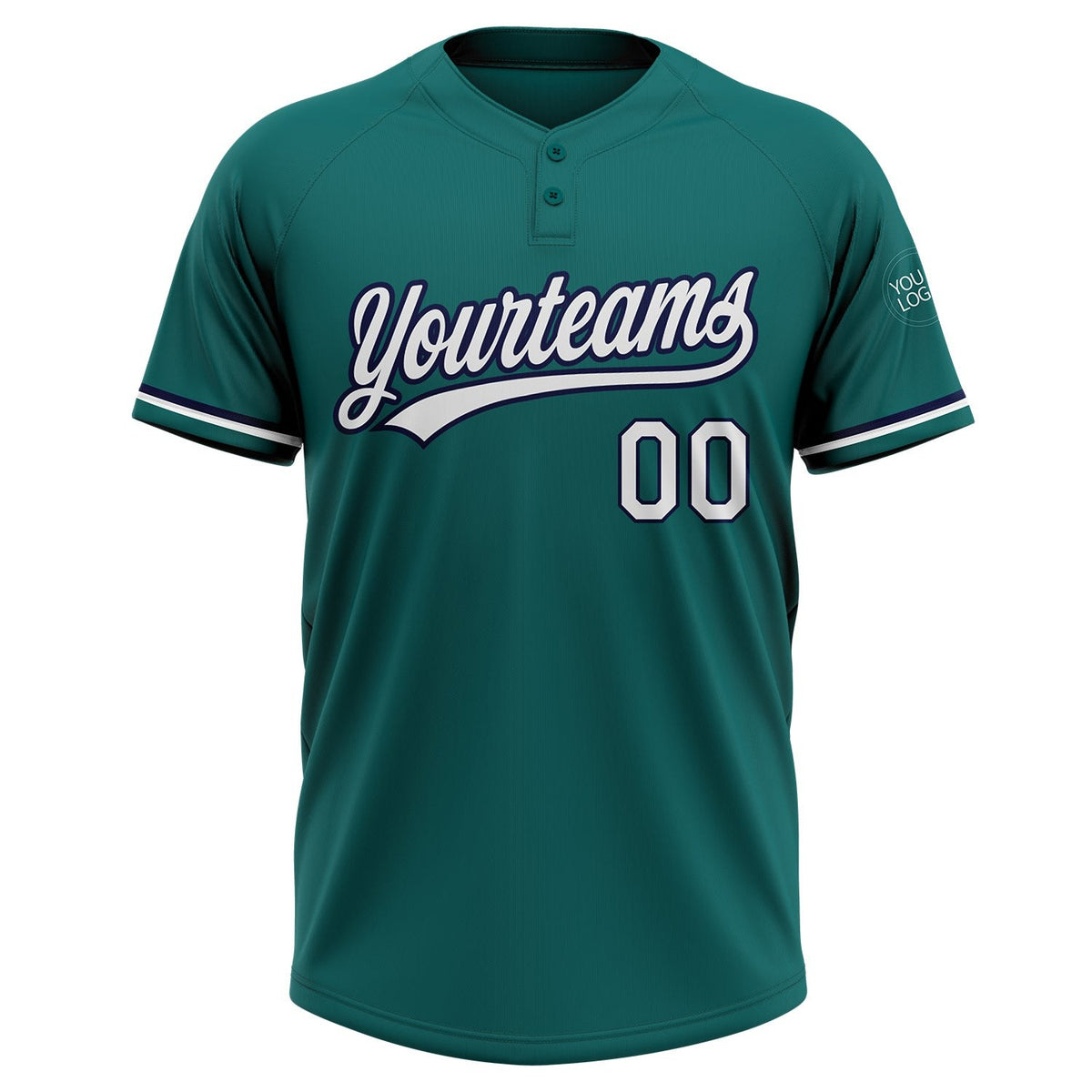 Custom Teal White-Navy Two-Button Unisex Softball Jersey photo 2