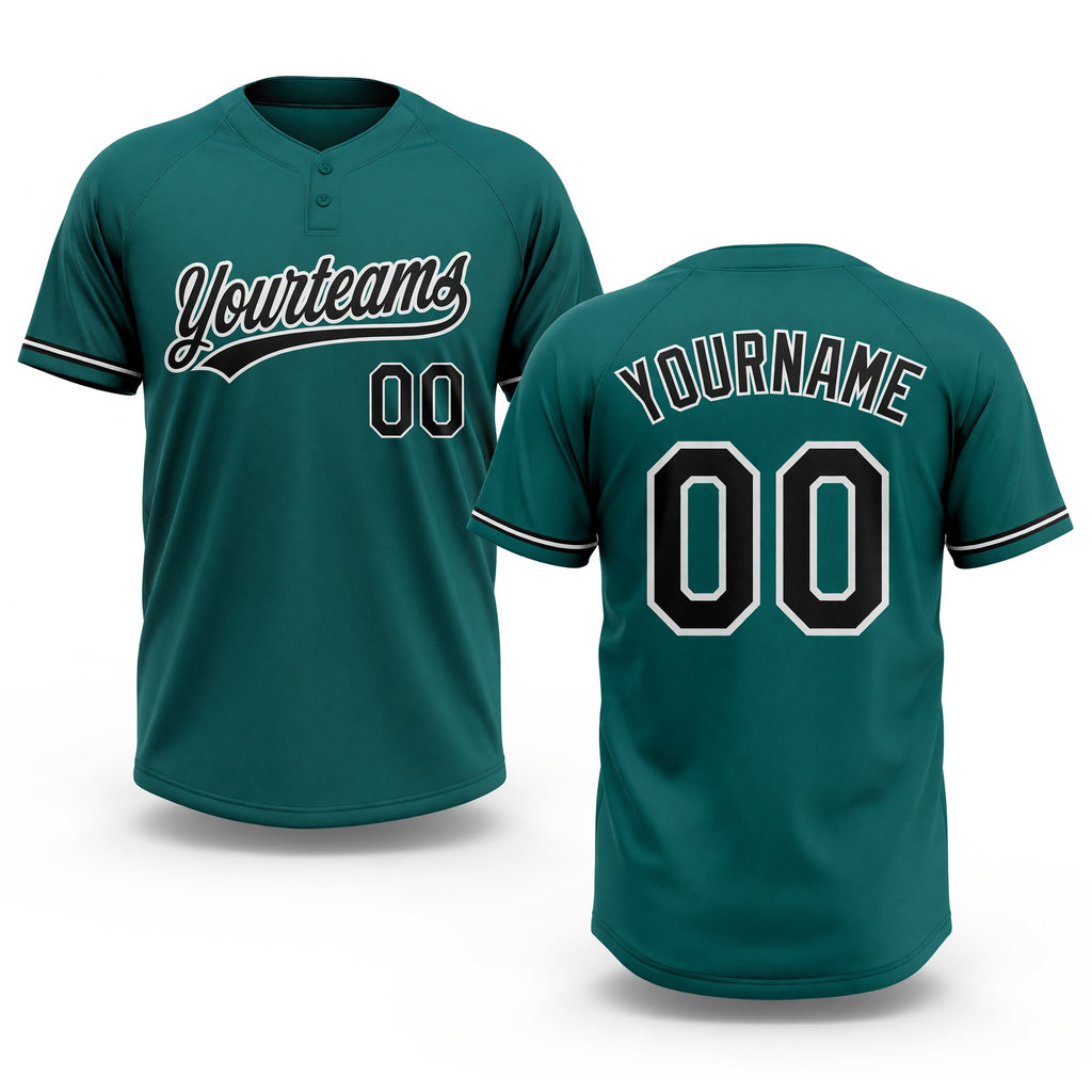 Custom Teal Black-White Two-Button Unisex Softball Jersey