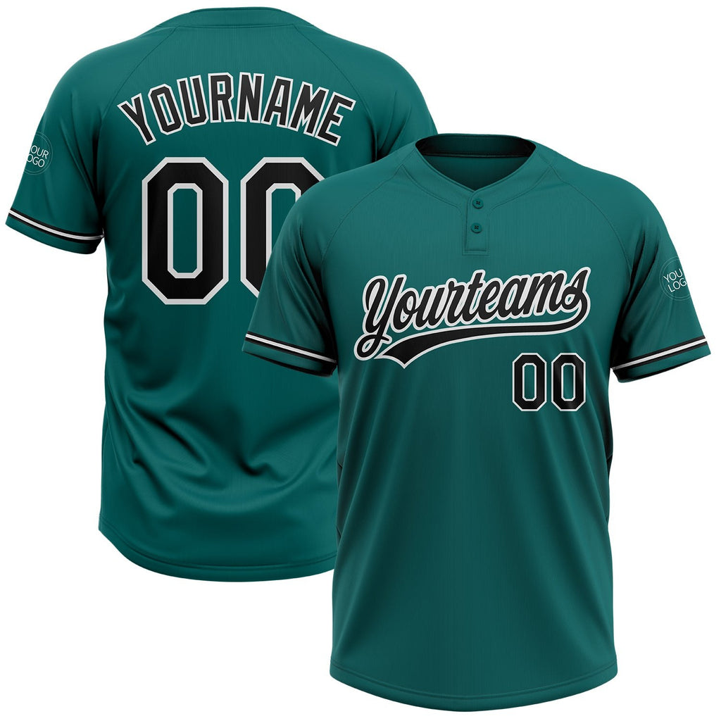 Custom Teal Black-White Two-Button Unisex Softball Jersey photo 1