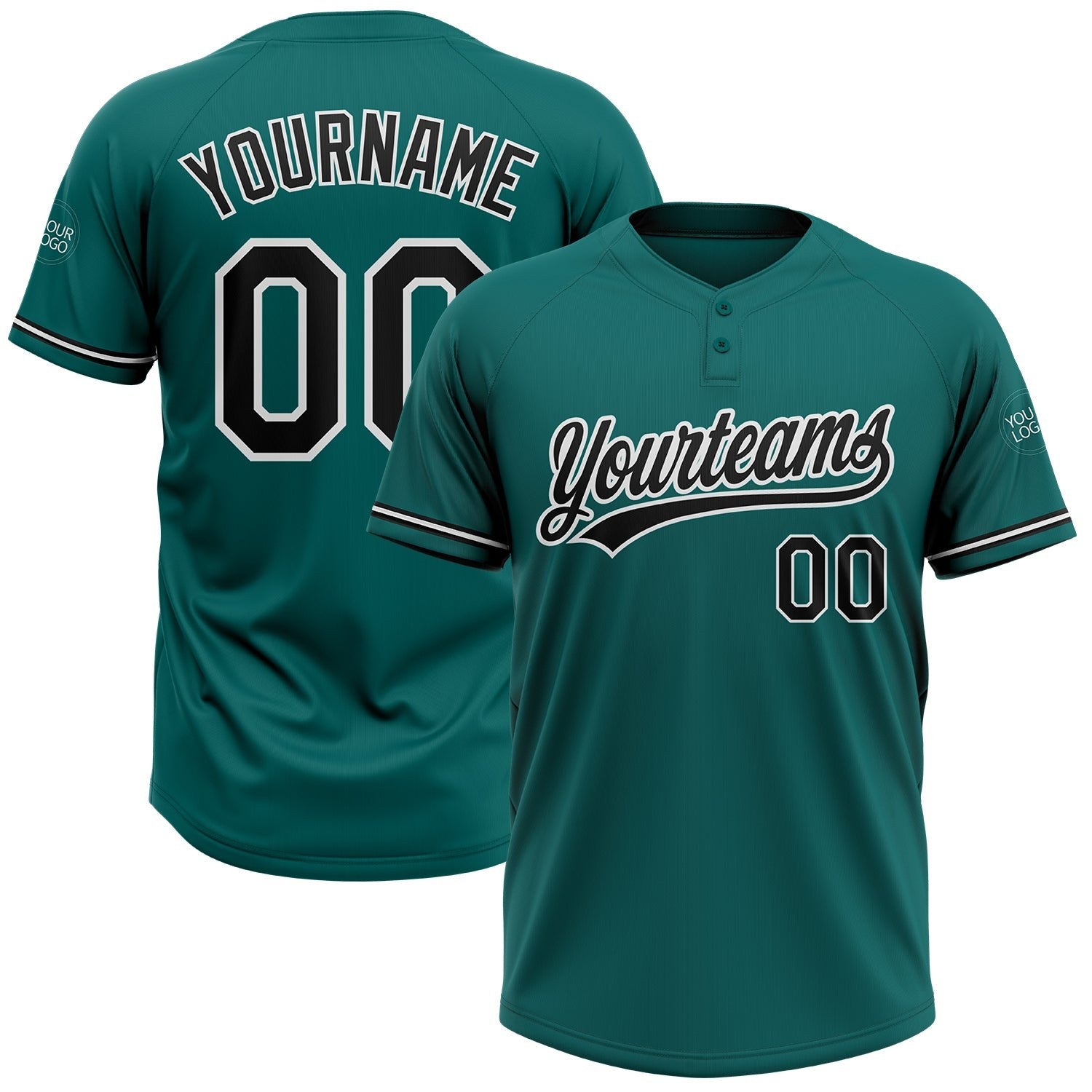 Custom Teal Black-White Two-Button Unisex Softball Jersey photo 1