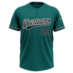 Custom Teal Black-White Two-Button Unisex Softball Jersey photo 2