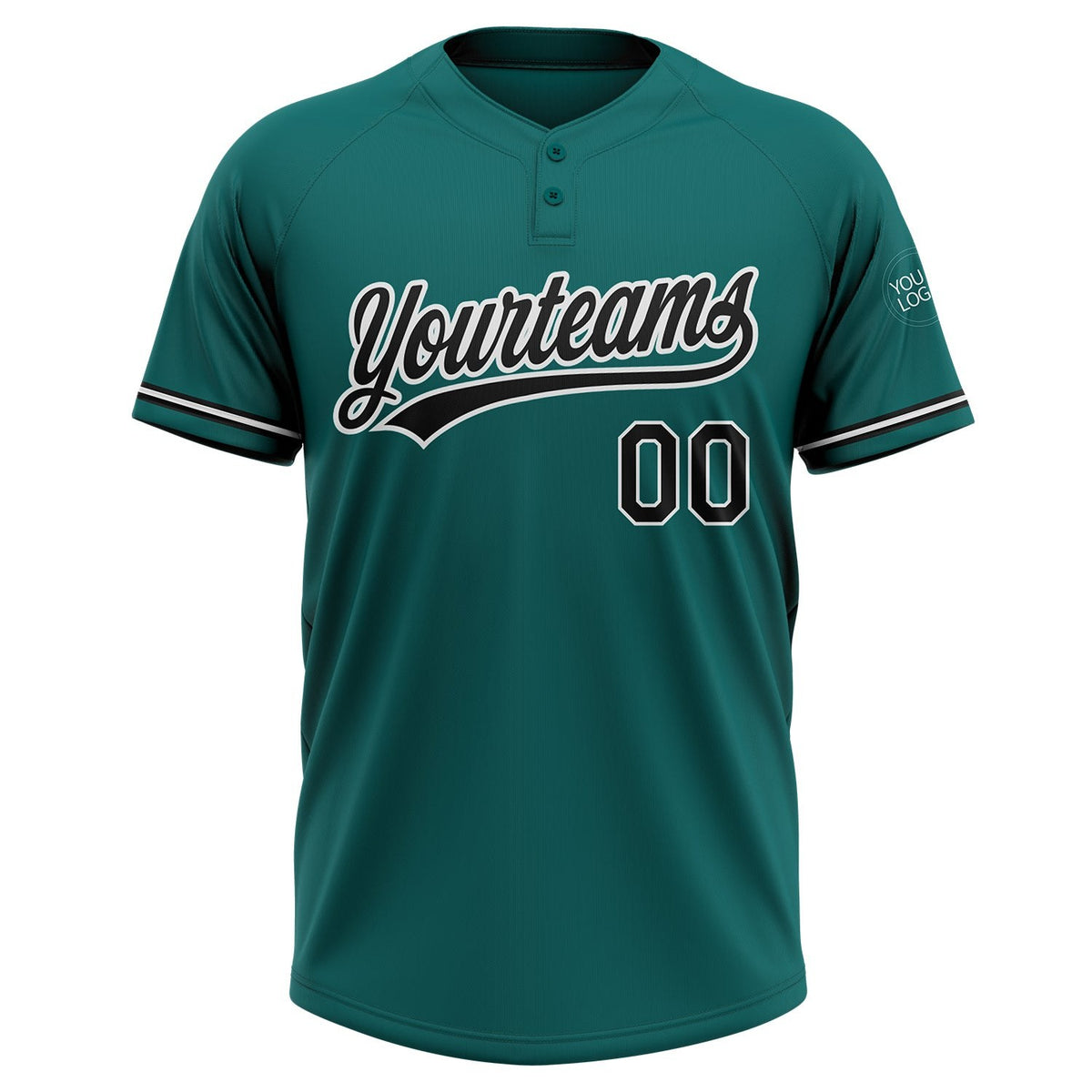 Custom Teal Black-White Two-Button Unisex Softball Jersey photo 2