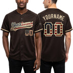 Custom Brown Vintage USA Flag-City Cream Two-Button Unisex Softball Jersey worn front and back