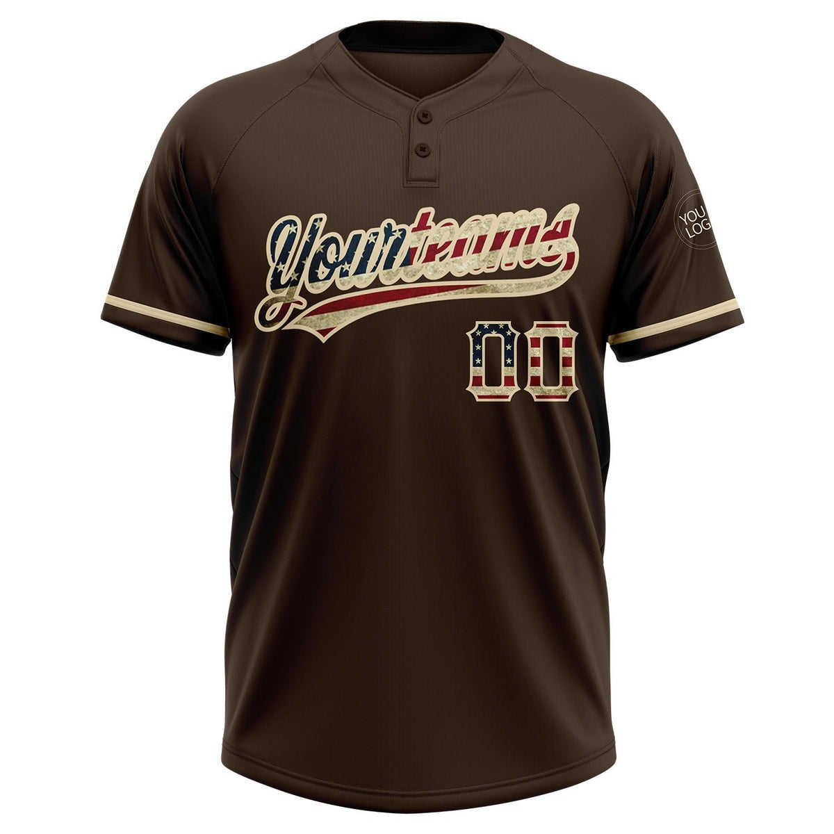 Custom Brown Vintage USA Flag-City Cream Two-Button Unisex Softball Jersey photo 2