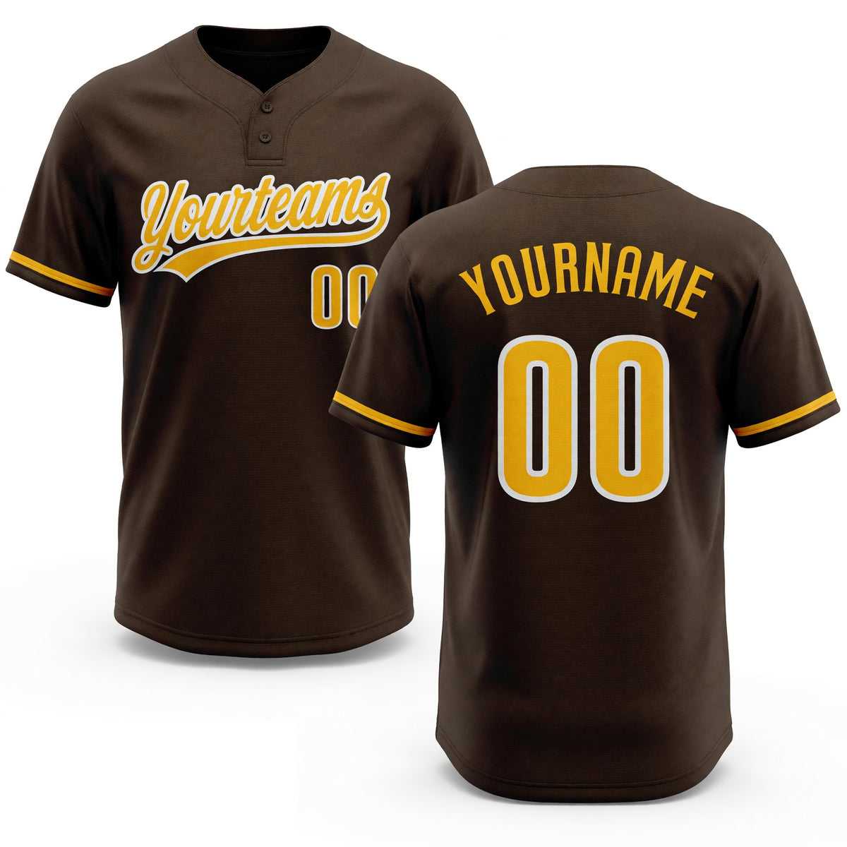 Custom Brown Gold-White Two-Button Unisex Softball Jersey
