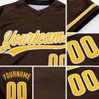 Custom Brown Gold-White Two-Button Unisex Softball Jersey detail