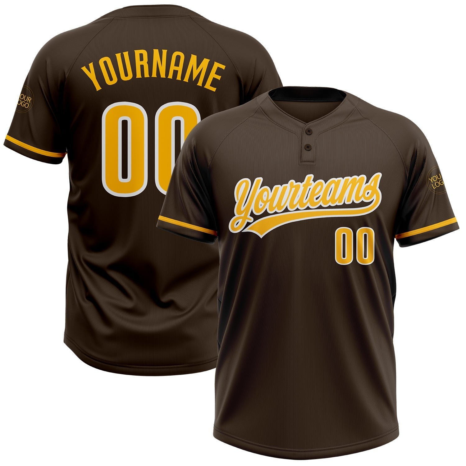 Custom Brown Gold-White Two-Button Unisex Softball Jersey photo 1