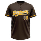 Custom Brown Gold-White Two-Button Unisex Softball Jersey photo 2