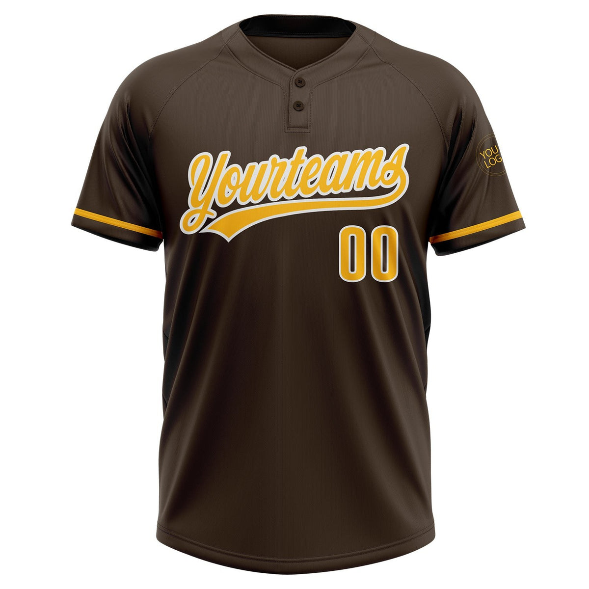 Custom Brown Gold-White Two-Button Unisex Softball Jersey photo 2