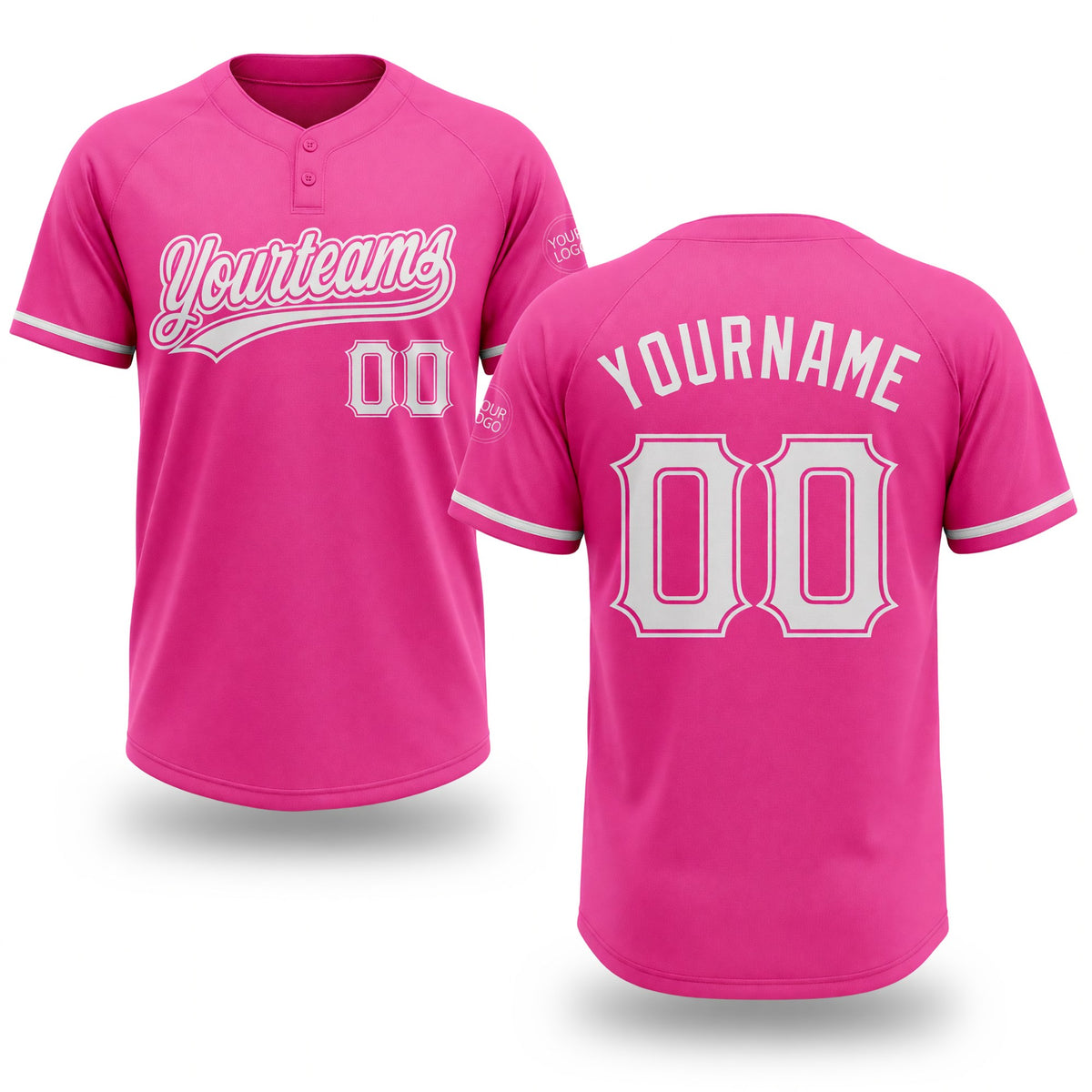 Custom Pink White Two-Button Unisex Softball Jersey