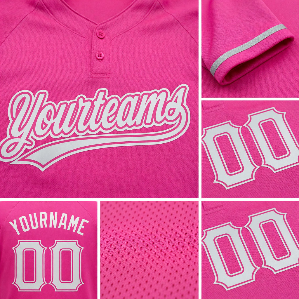 Custom Pink White Two-Button Unisex Softball Jersey detail