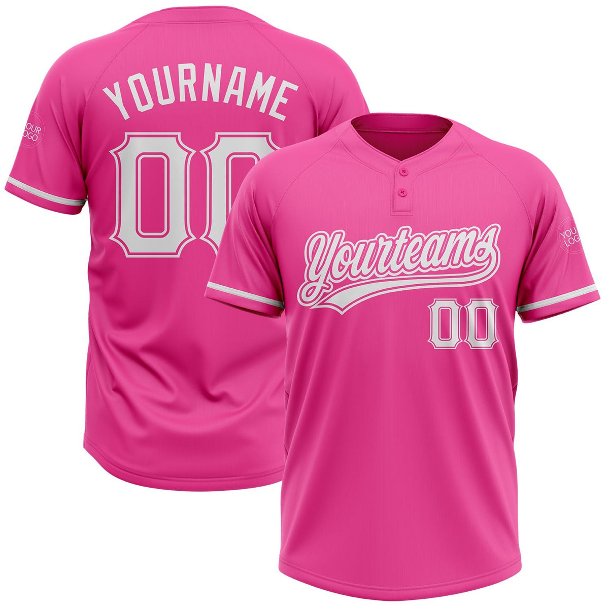 Custom Pink White Two-Button Unisex Softball Jersey photo 1