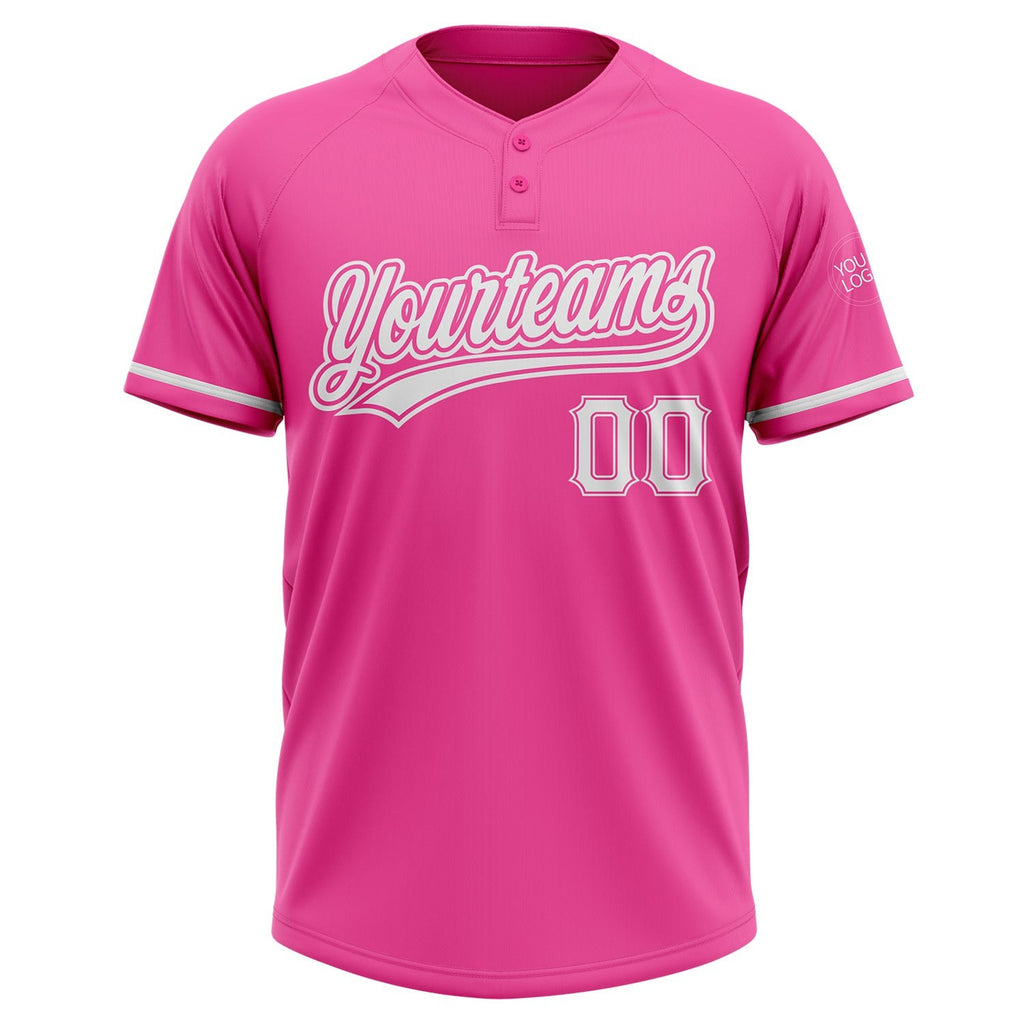 Custom Pink White Two-Button Unisex Softball Jersey photo 2
