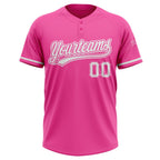 Custom Pink White Two-Button Unisex Softball Jersey photo 2