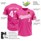 Custom Pink White Two-Button Unisex Softball Jersey photo 3
