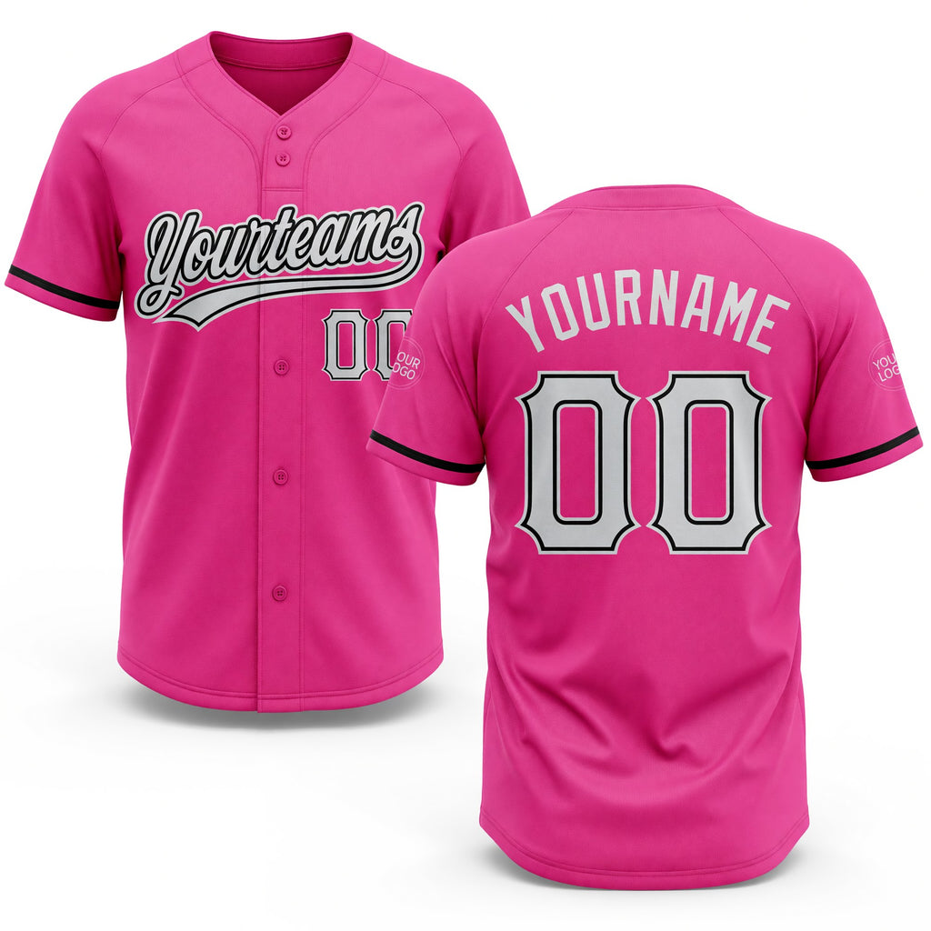 Custom Pink White-Black Two-Button Unisex Softball Jersey