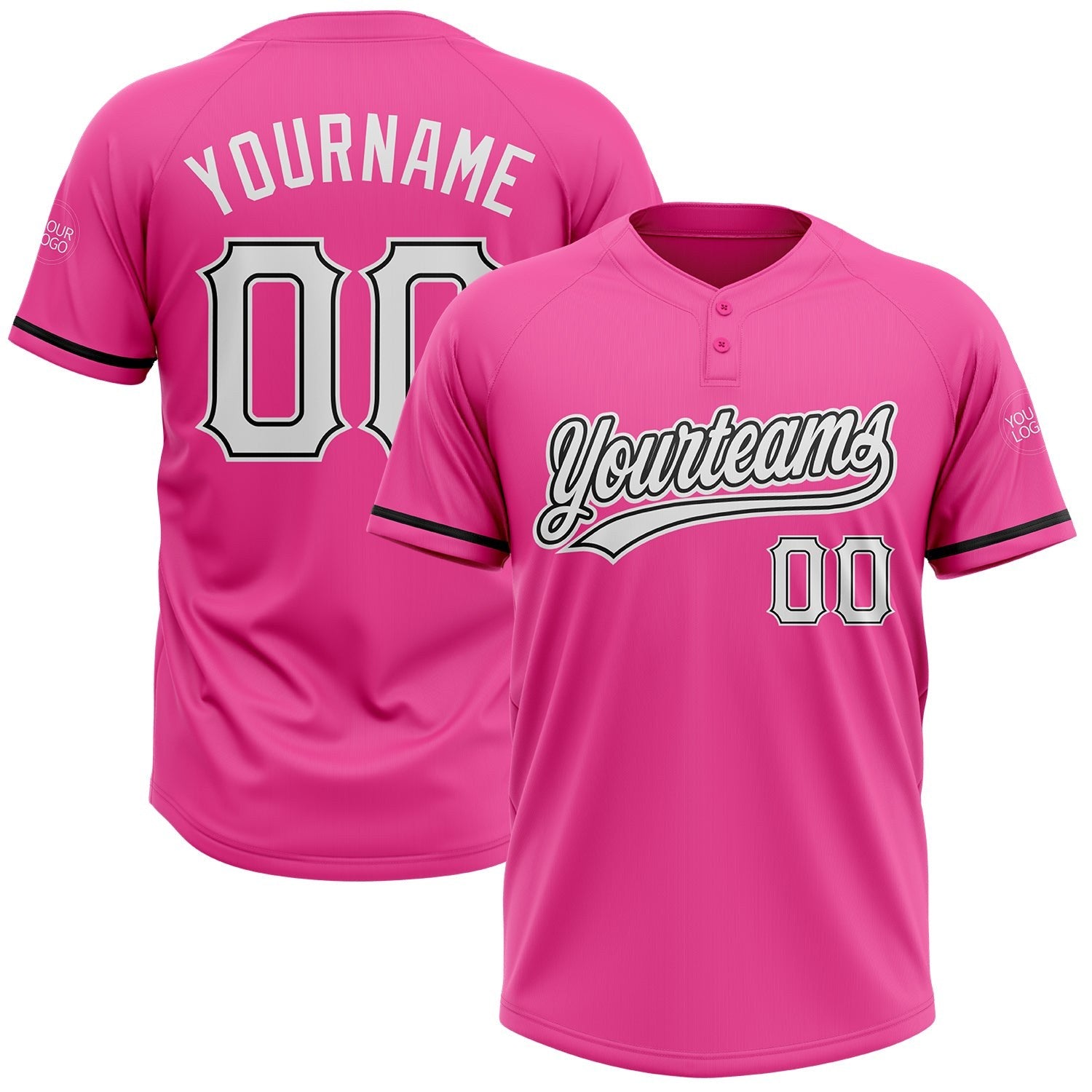 Custom Pink White-Black Two-Button Unisex Softball Jersey photo 1