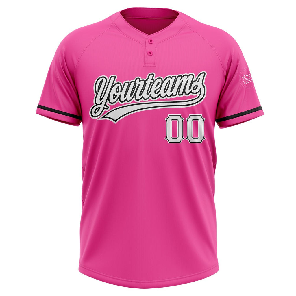 Custom Pink White-Black Two-Button Unisex Softball Jersey photo 2