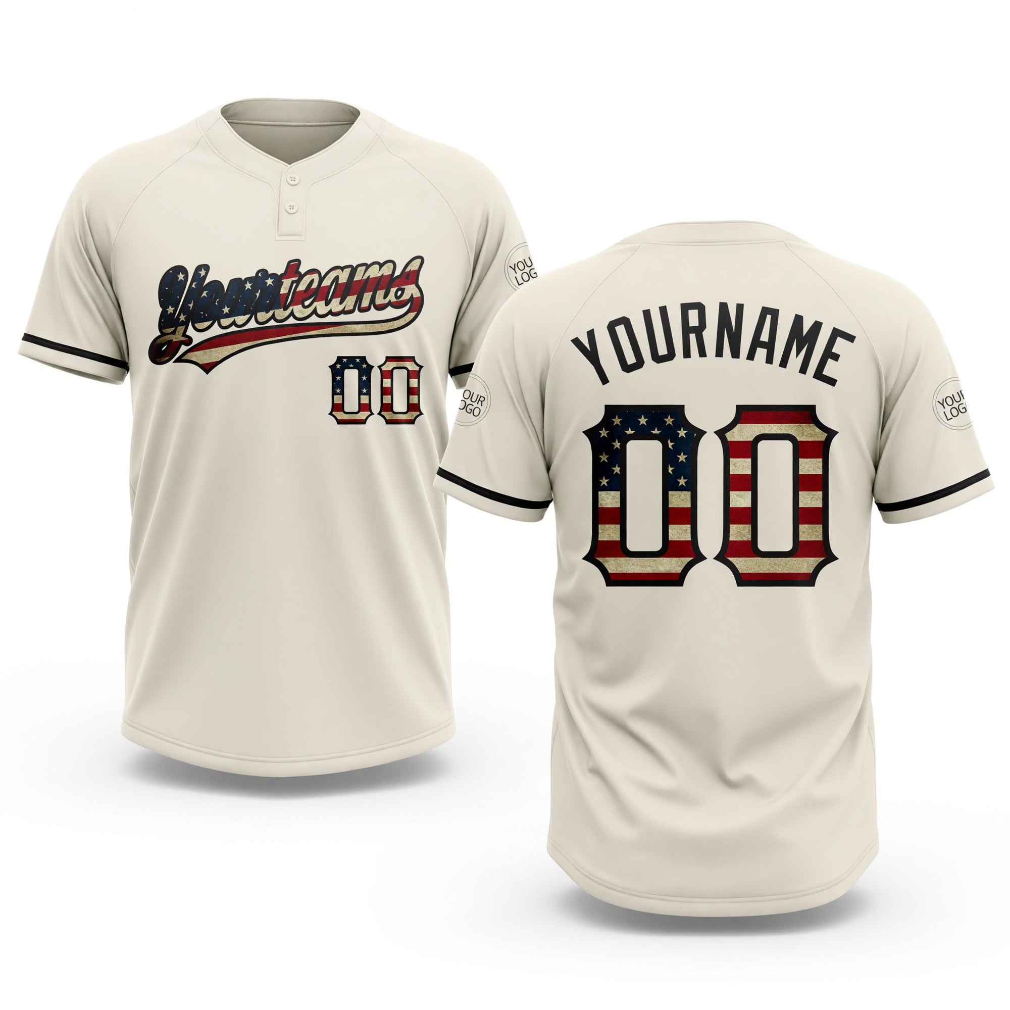 Custom Cream Vintage USA Flag-Black Two-Button Unisex Softball Jersey