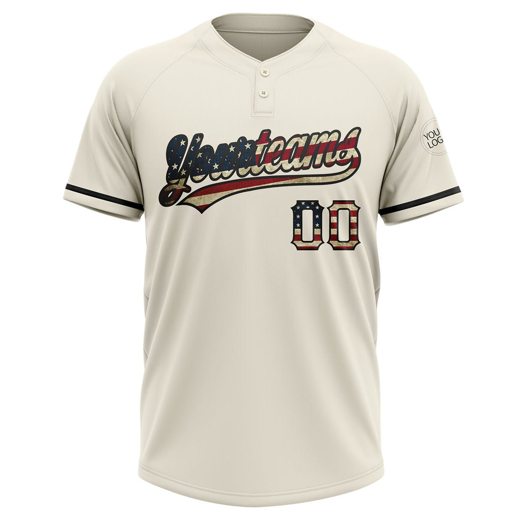 Custom Cream Vintage USA Flag-Black Two-Button Unisex Softball Jersey photo 1