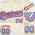 Custom Cream Light Blue-Red Two-Button Unisex Softball Jersey detail