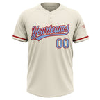 Custom Cream Light Blue-Red Two-Button Unisex Softball Jersey photo 2