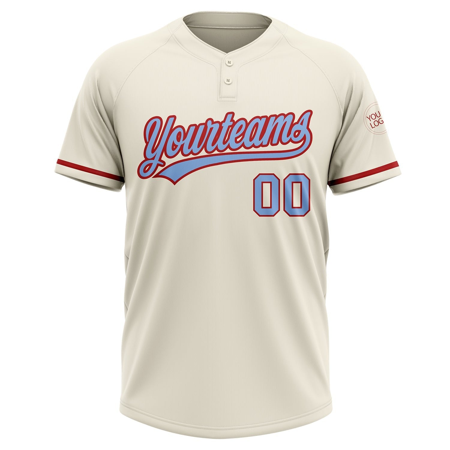 Custom Cream Light Blue-Red Two-Button Unisex Softball Jersey photo 2