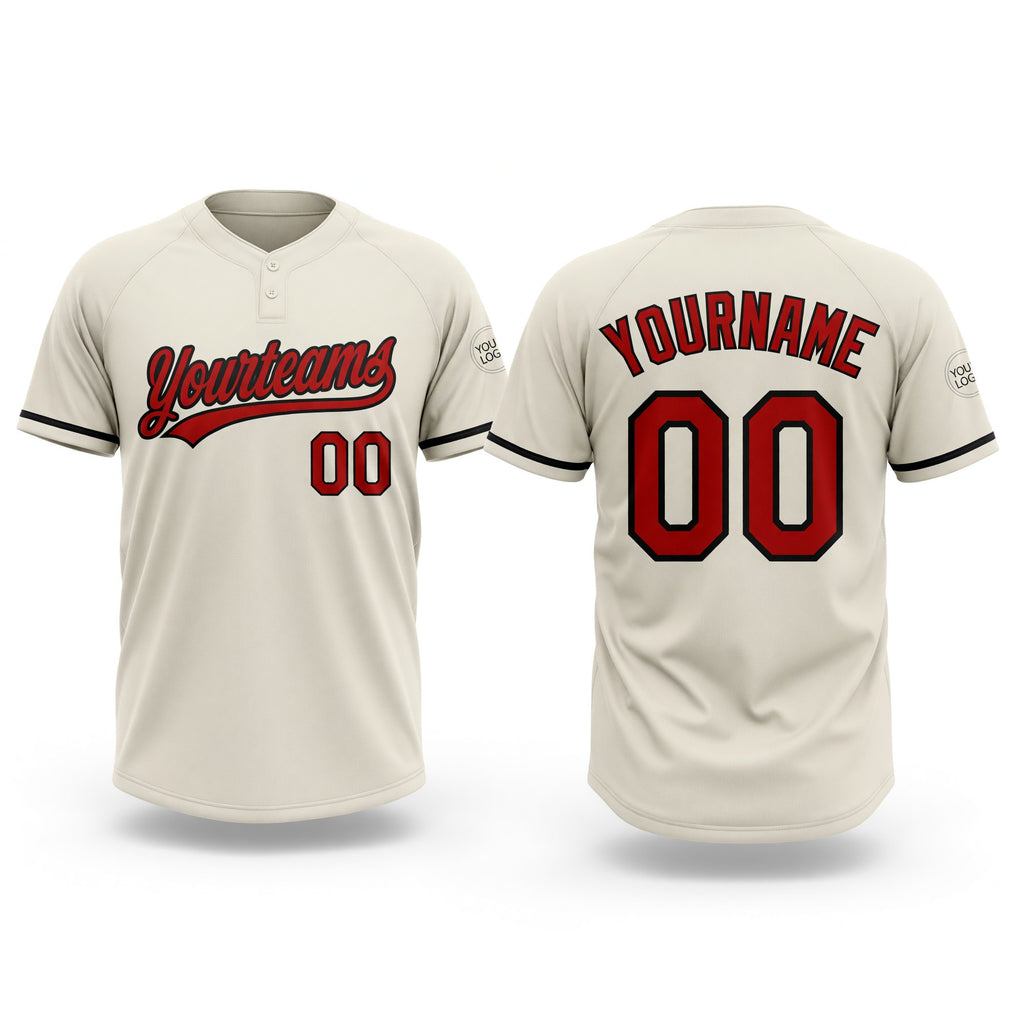 Custom Cream Red-Black Two-Button Unisex Softball Jersey