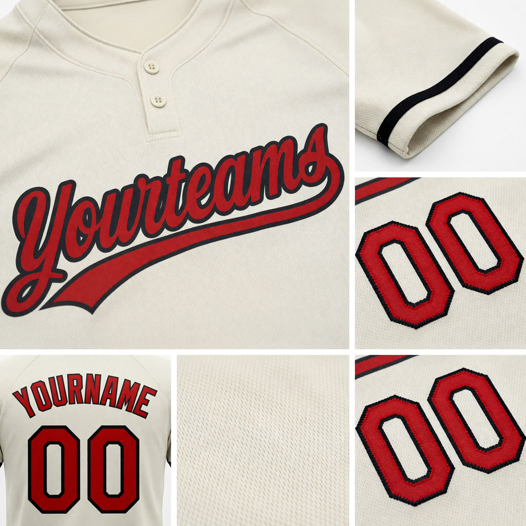 Custom Cream Red-Black Two-Button Unisex Softball Jersey detail