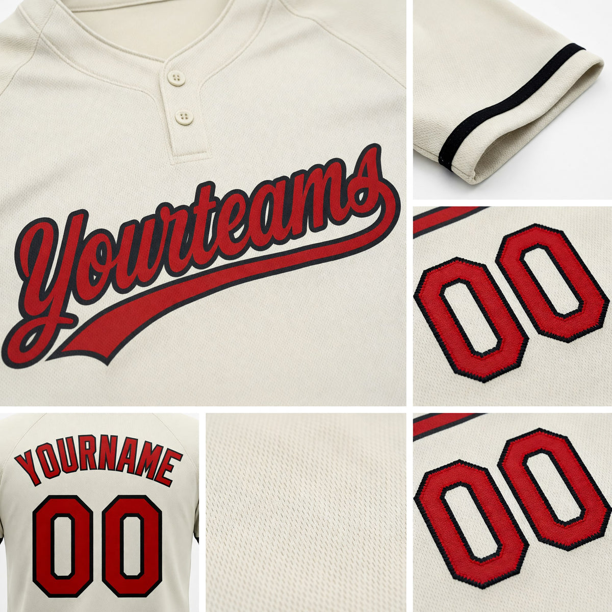 Custom Cream Red-Black Two-Button Unisex Softball Jersey detail