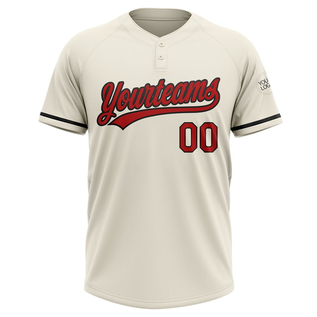 Custom Cream Red-Black Two-Button Unisex Softball Jersey photo 1