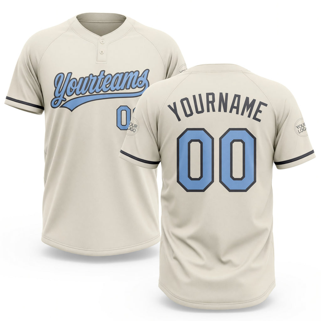 Custom Cream Light Blue-Steel Gray Two-Button Unisex Softball Jersey