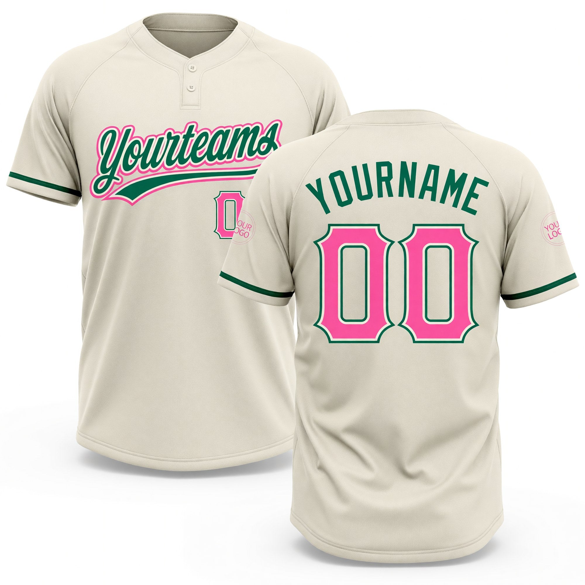 Custom Cream Pink-Kelly Green Two-Button Unisex Softball Jersey