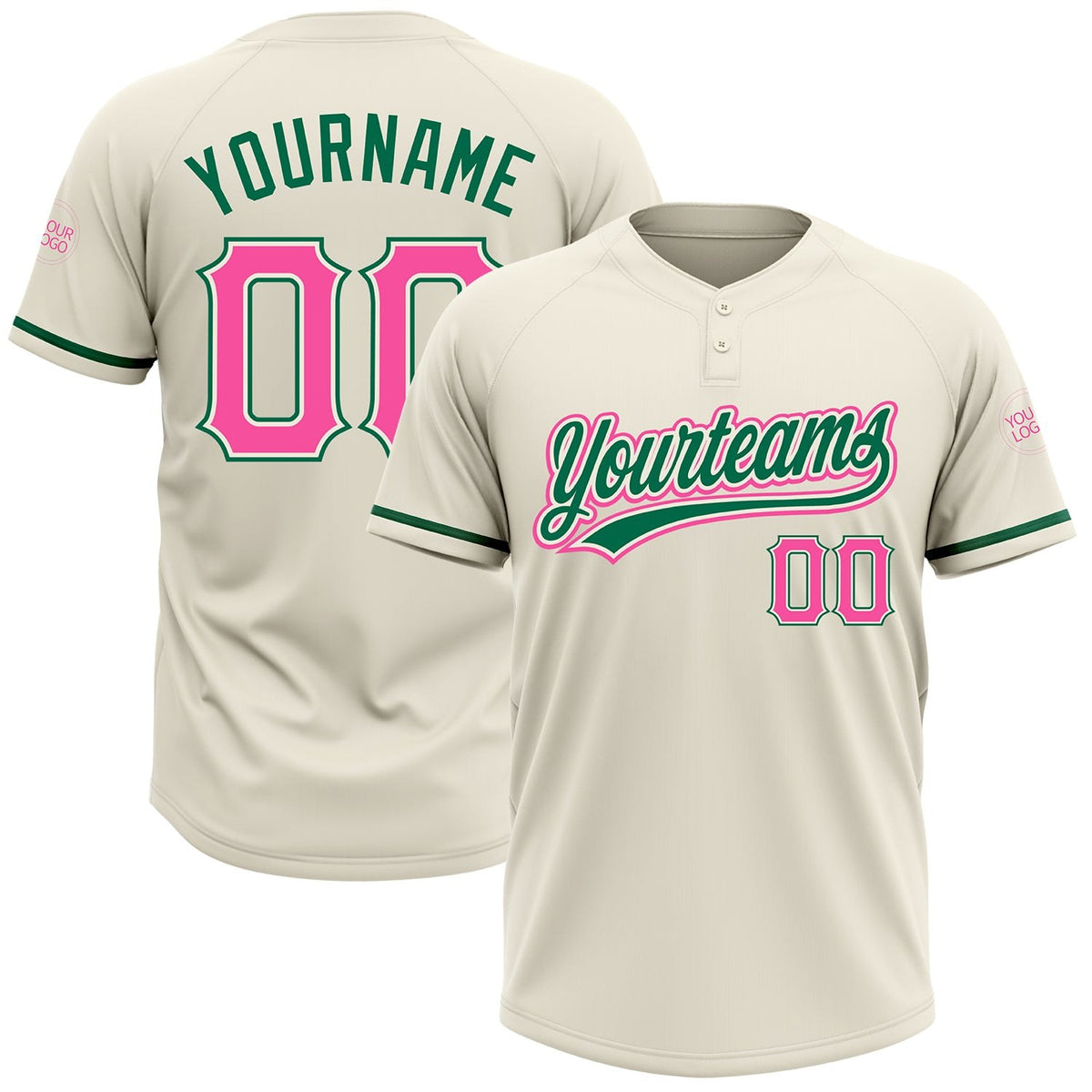 Custom Cream Pink-Kelly Green Two-Button Unisex Softball Jersey photo 1
