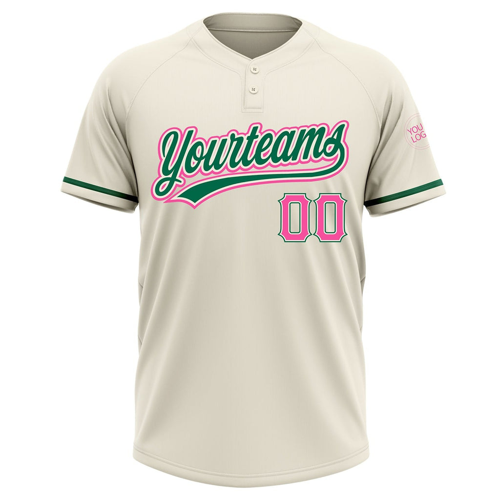 Custom Cream Pink-Kelly Green Two-Button Unisex Softball Jersey photo 2